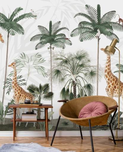 trio de girafas em papel de parede vintage da selva