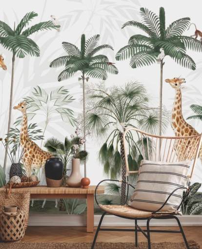 trio de girafes dans un papier peint vintage de la jungle