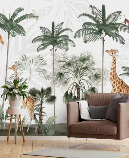 trio di giraffe in carta da parati vintage della giungla