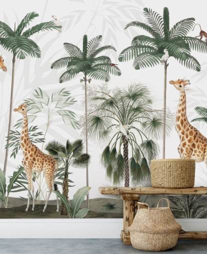 trio de girafas em papel de parede vintage da selva