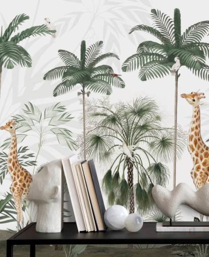 trio di giraffe in carta da parati vintage della giungla