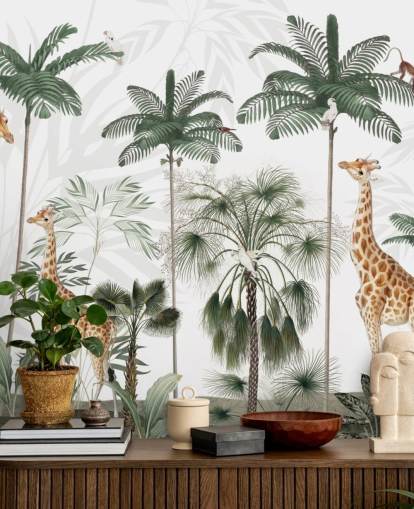 trio af giraffer i vintage jungle tapet