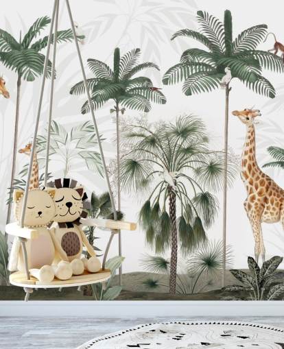 trio giraffen in vintage junglebehang