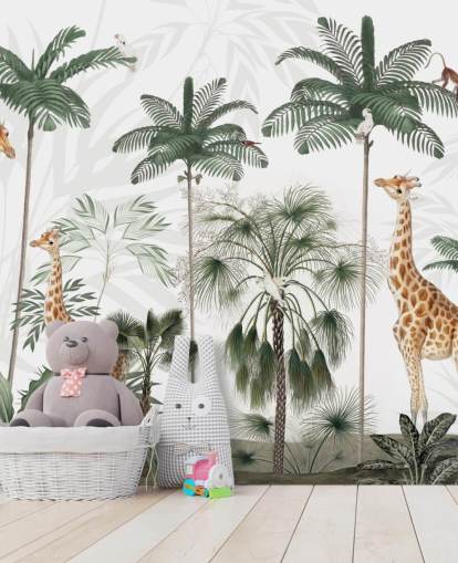 trio of giraffes in vintage jungle wallpaper trio of giraffes in vintage jungle wallpaper