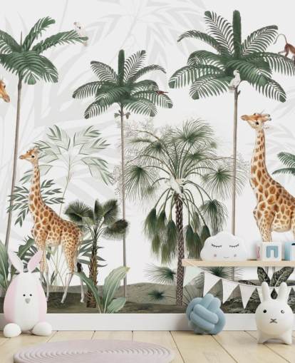trio giraffen in vintage junglebehang