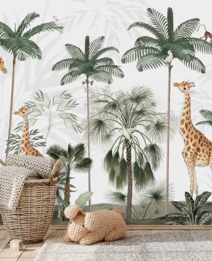 papel pintado vintage de trío de jirafas en la jungla