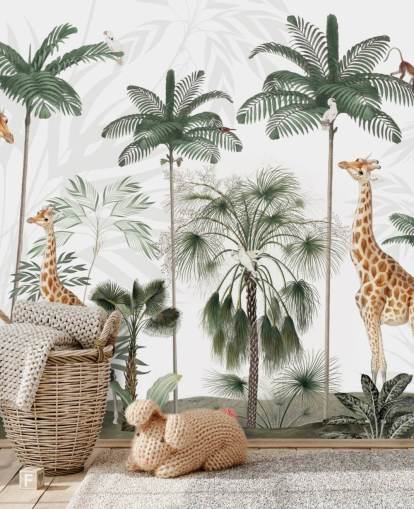 trio de girafes dans un papier peint vintage de la jungle trio de girafes dans un papier peint vintage de la jungle