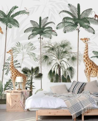 papel pintado vintage de trío de jirafas en la jungla