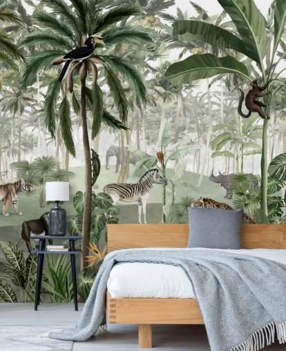 vintage style jungle with animals wallpaper