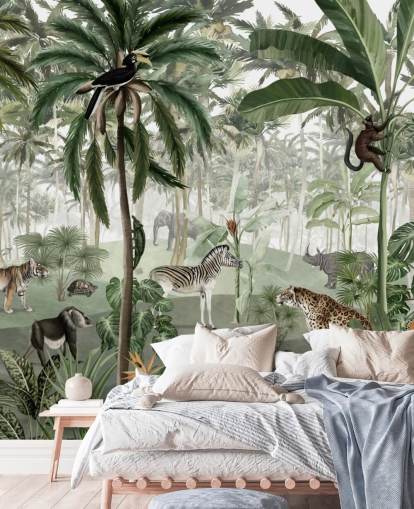 vintage style jungle with animals wallpaper