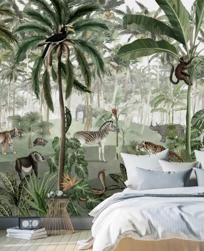 vintage style jungle with animals wallpaper