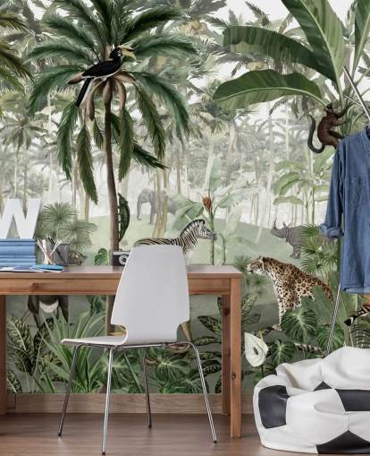 papier peint jungle de style vintage avec animaux