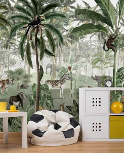 vintage style jungle with animals wallpaper