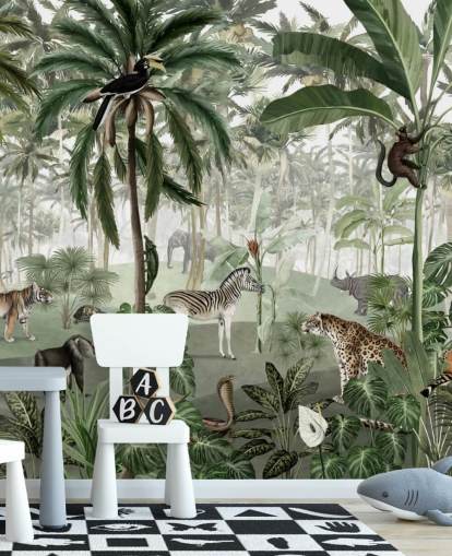 vintage style jungle with animals wallpaper