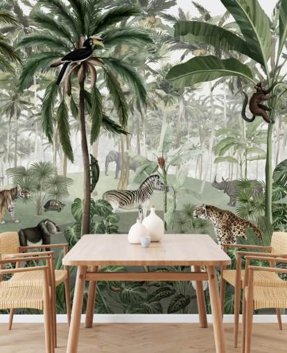 jungle in vintage stijl met dierenbehang