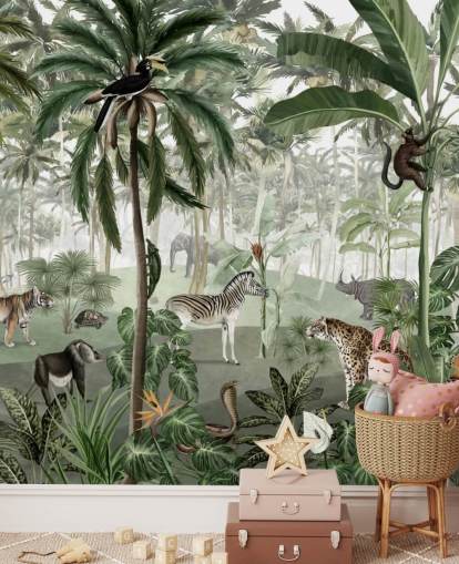 vintage style jungle with animals wallpaper