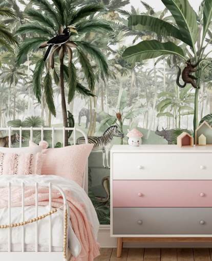 vintage style jungle with animals wallpaper