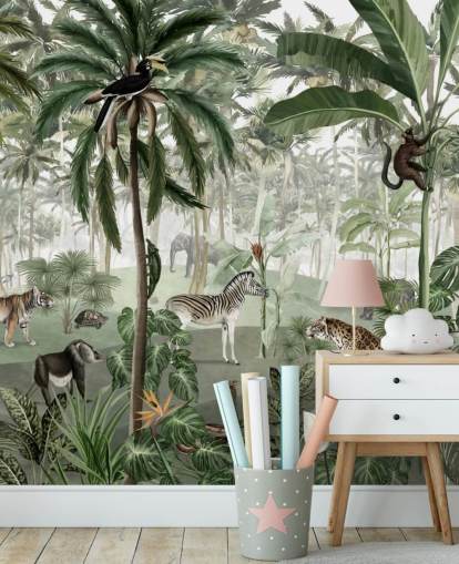 jungle in vintage stijl met dierenbehang jungle in vintage stijl met dierenbehang