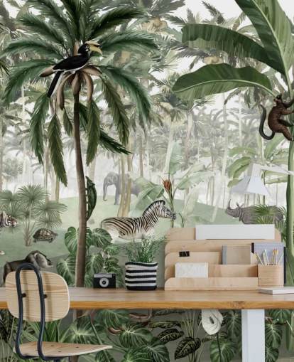 vintage style jungle with animals wallpaper