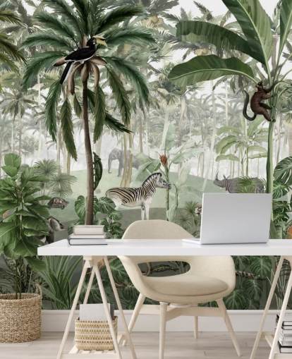 vintage style jungle with animals wallpaper
