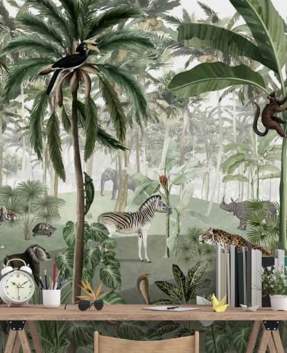 papier peint jungle de style vintage avec animaux papier peint jungle de style vintage avec animaux