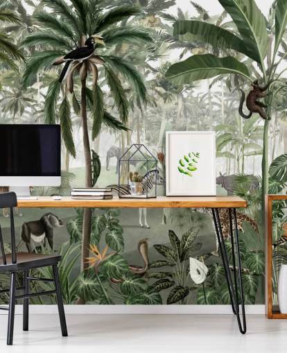 vintage style jungle with animals wallpaper