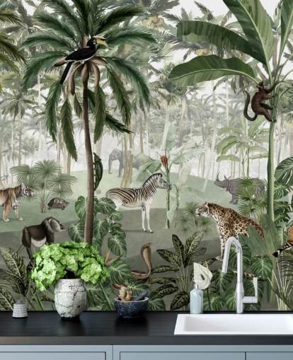 vintage style jungle with animals wallpaper