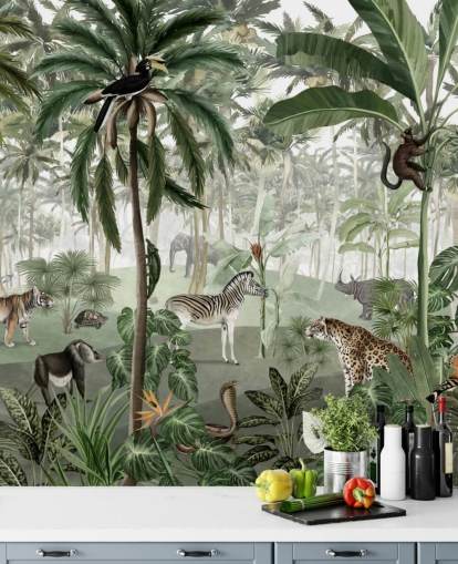 fondo de pantalla de jungla con animales de estilo vintage