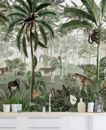 vintage style jungle with animals wallpaper vintage style jungle with animals wallpaper