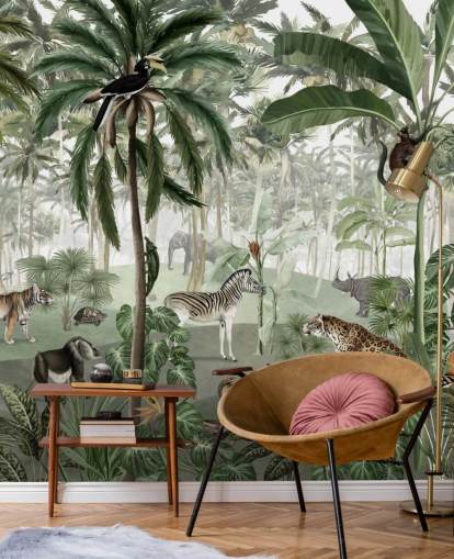 papier peint jungle de style vintage avec animaux