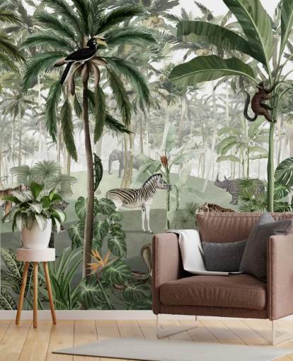 jungle in vintage stijl met dierenbehang