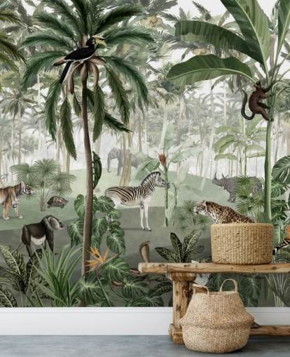 fondo de pantalla de jungla con animales de estilo vintage fondo de pantalla de jungla con animales de estilo vintage