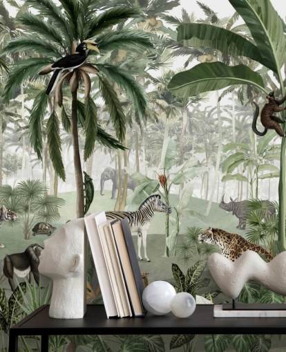 vintage style jungle with animals wallpaper
