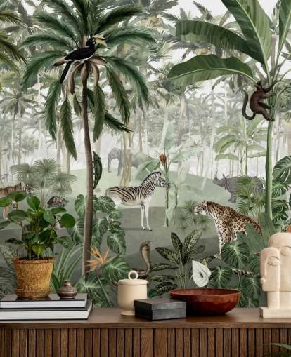 vintage style jungle with animals wallpaper