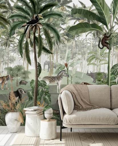 vintage style jungle with animals wallpaper