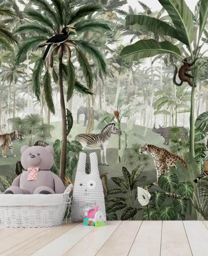 vintage style jungle with animals wallpaper vintage style jungle with animals wallpaper