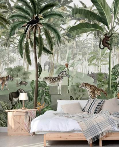 fondo de pantalla de jungla con animales de estilo vintage