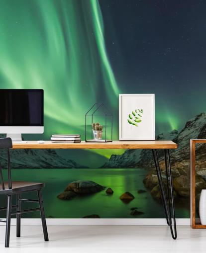 Aurora Borealis Tromssan Taustakuva seinämaalaus Aurora Borealis Tromssan Taustakuva seinämaalaus