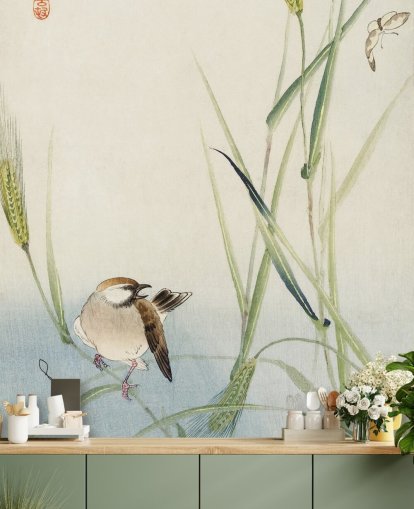 papier peint oiseau oriental