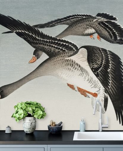 geese and moon wallpaper