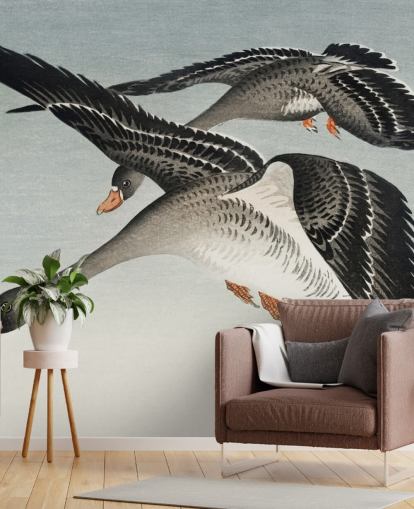 geese and moon wallpaper