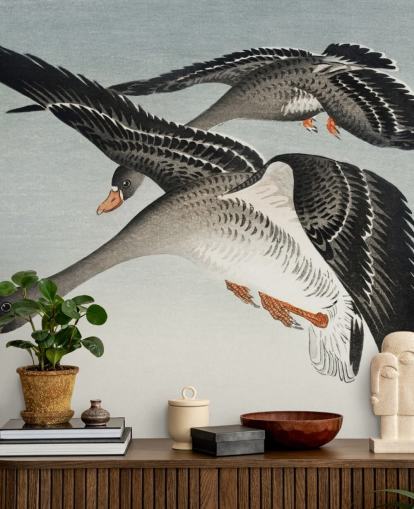 ganzen en maan behang