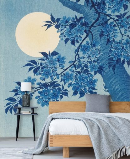 papel de parede de árvore azul e branca