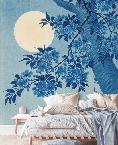 blaue und weiße Baumtapete blaue und weiße Baumtapete