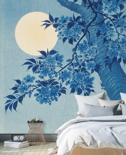 blue and white tree wallpaper