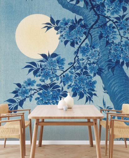 papier peint arbre bleu et blanc