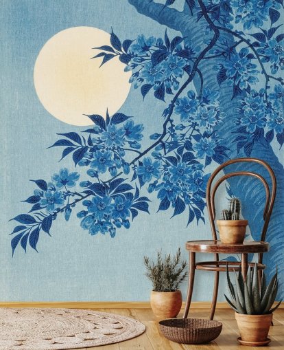 blue and white tree wallpaper