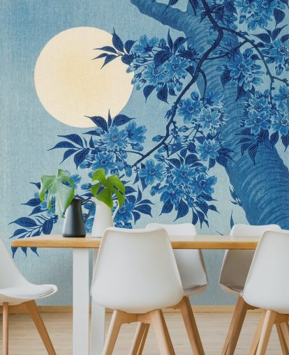 papel de parede de árvore azul e branca