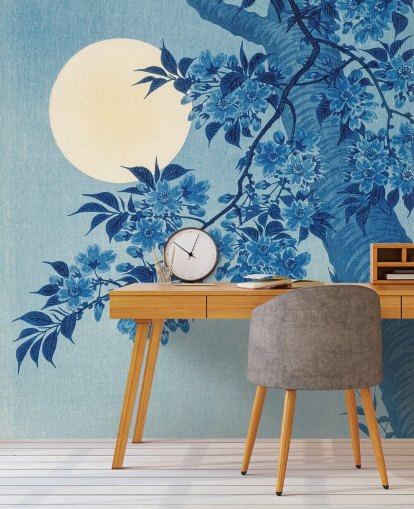 blue and white tree wallpaper