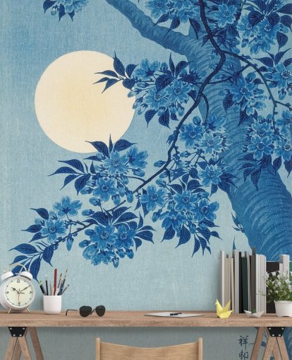 blaue und weiße Baumtapete blaue und weiße Baumtapete